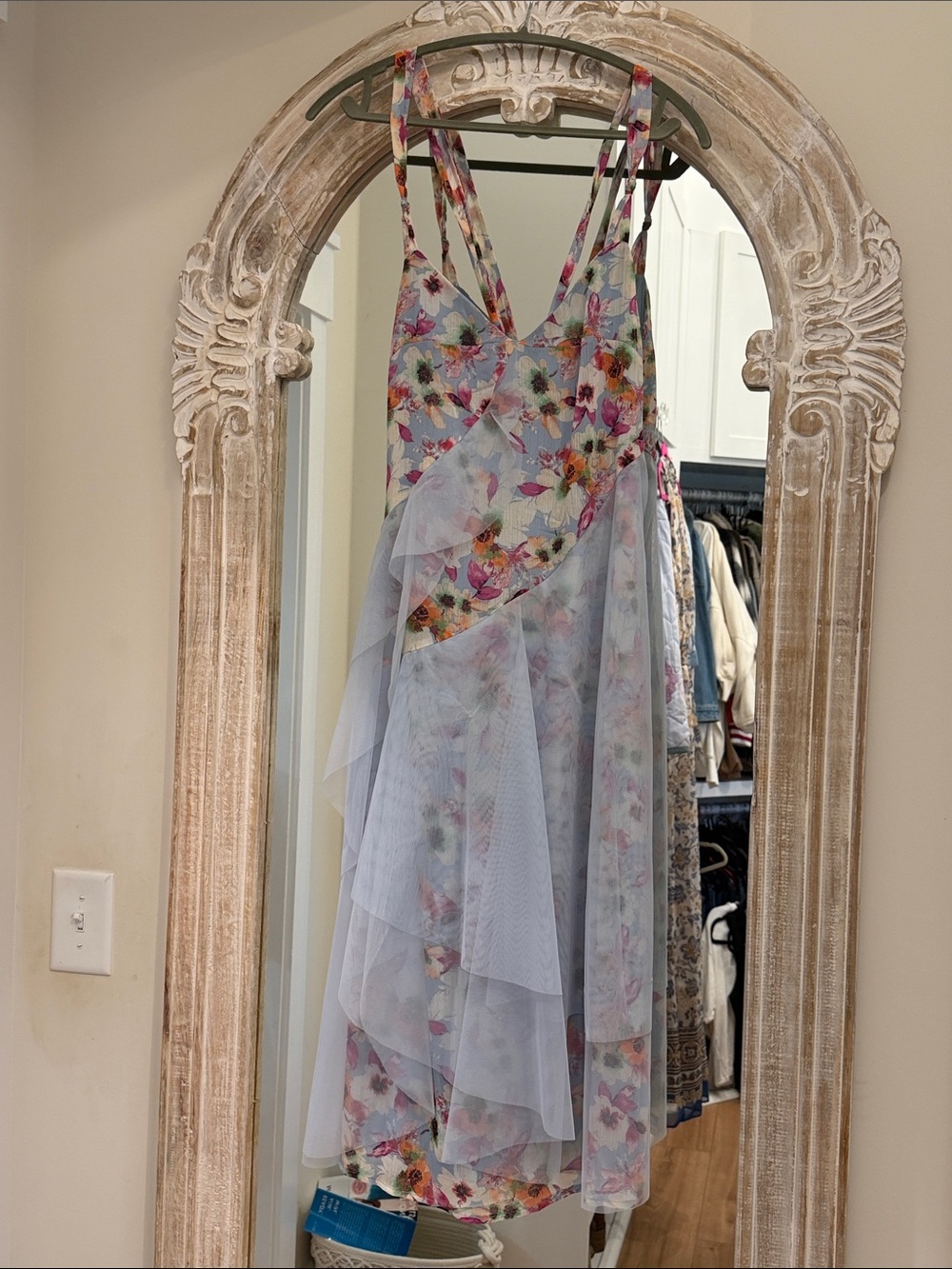 Listicle Powder Blue Floral Layered Midi Dress